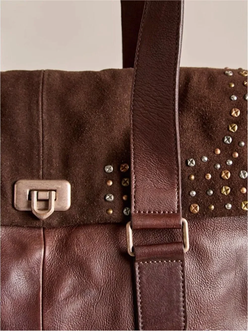 Free People Shay Tote Espresso Brown Studded Leather Satchel
